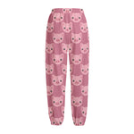 Cute Pink Pig Pattern Print Fleece Lined Knit Pants