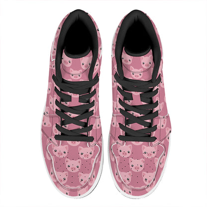 Cute Pink Pig Pattern Print High Top Leather Sneakers