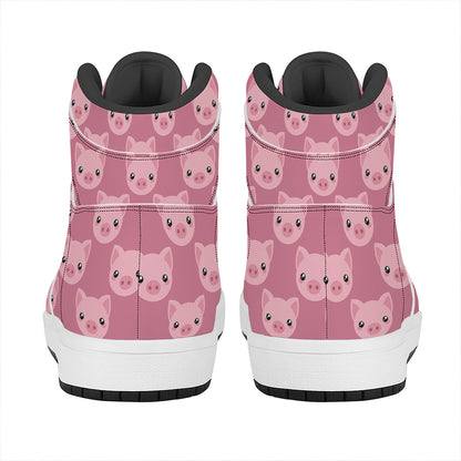 Cute Pink Pig Pattern Print High Top Leather Sneakers
