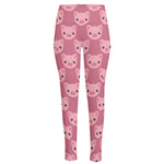 Cute Pink Pig Pattern Print High-Waisted Pocket Leggings