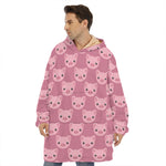 Cute Pink Pig Pattern Print Hoodie Blanket