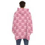 Cute Pink Pig Pattern Print Hoodie Blanket