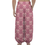 Cute Pink Pig Pattern Print Lantern Pants