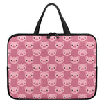 Cute Pink Pig Pattern Print Laptop Sleeve With Handle