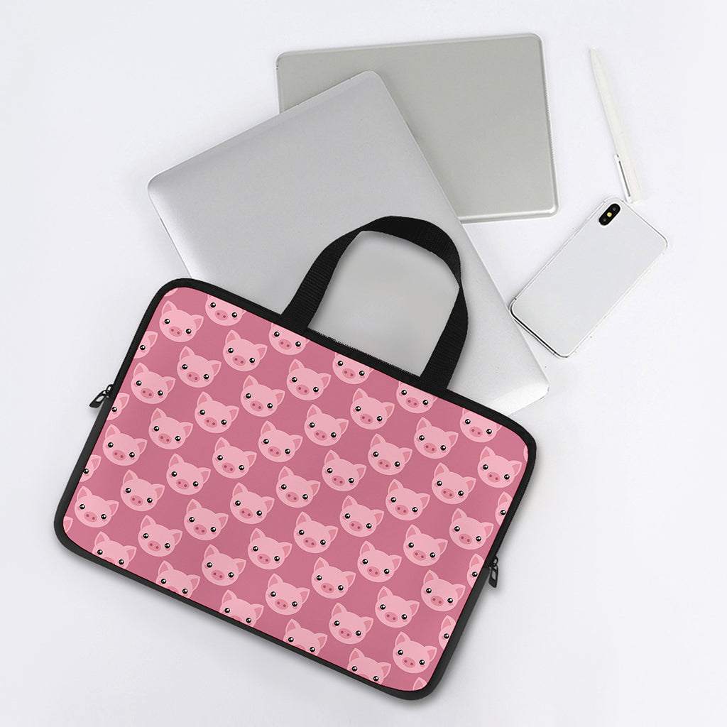 Cute Pink Pig Pattern Print Laptop Sleeve With Handle