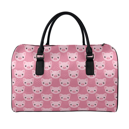 Cute Pink Pig Pattern Print Leather Duffle Bag