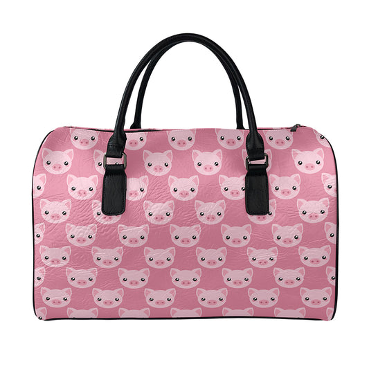 Cute Pink Pig Pattern Print Leather Duffle Bag