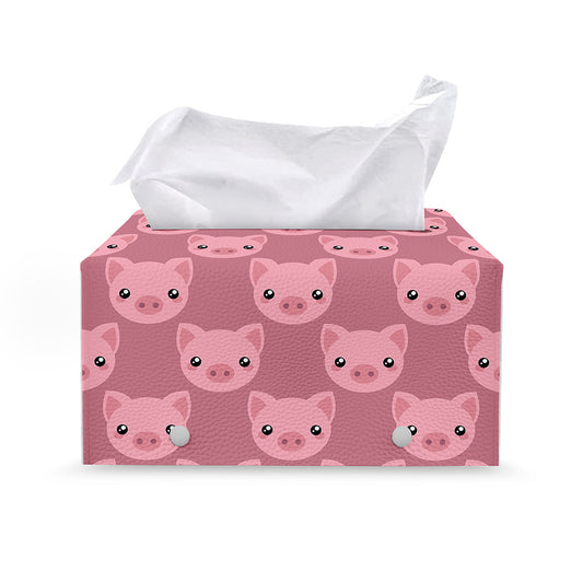 Cute Pink Pig Pattern Print Leather Tissue Box Cover