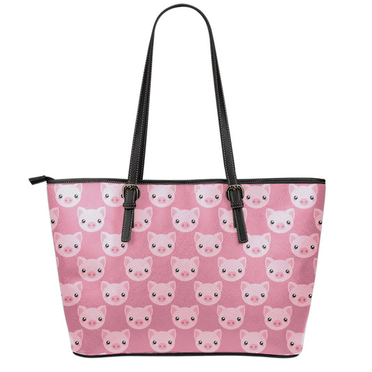 Cute Pink Pig Pattern Print Leather Tote Bag