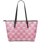 Cute Pink Pig Pattern Print Leather Tote Bag