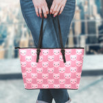 Cute Pink Pig Pattern Print Leather Tote Bag