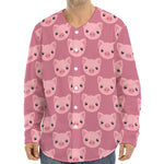 Cute Pink Pig Pattern Print Long Sleeve Baseball Jersey