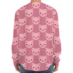 Cute Pink Pig Pattern Print Long Sleeve Baseball Jersey