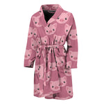 Cute Pink Pig Pattern Print Men's Bathrobe