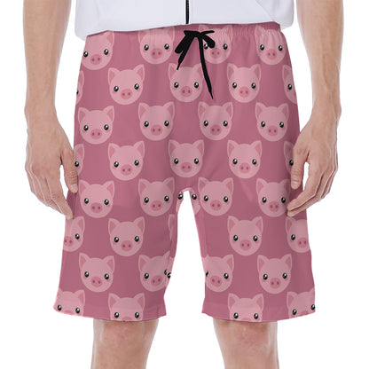 Cute Pink Pig Pattern Print Men's Beach Shorts