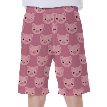 Cute Pink Pig Pattern Print Men's Beach Shorts