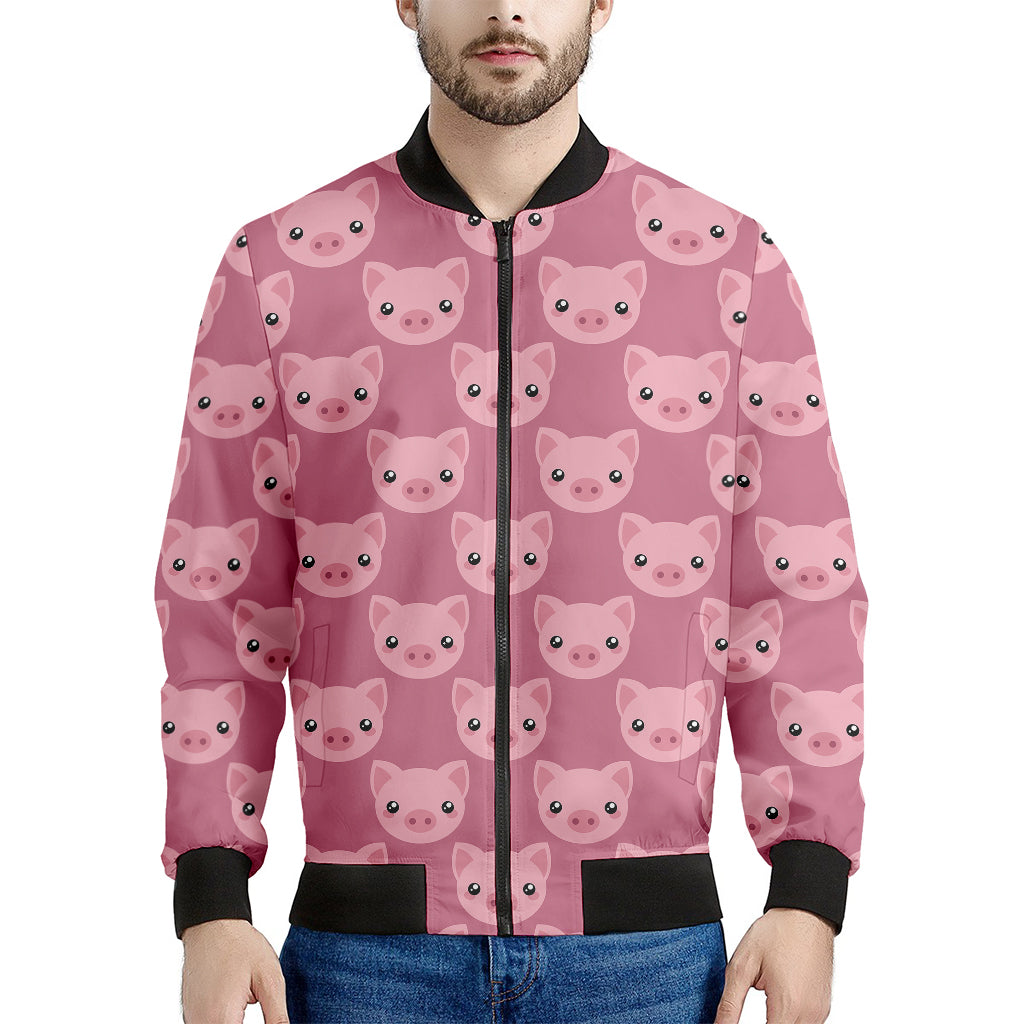 Cute Pink Pig Pattern Print Men's Bomber Jacket