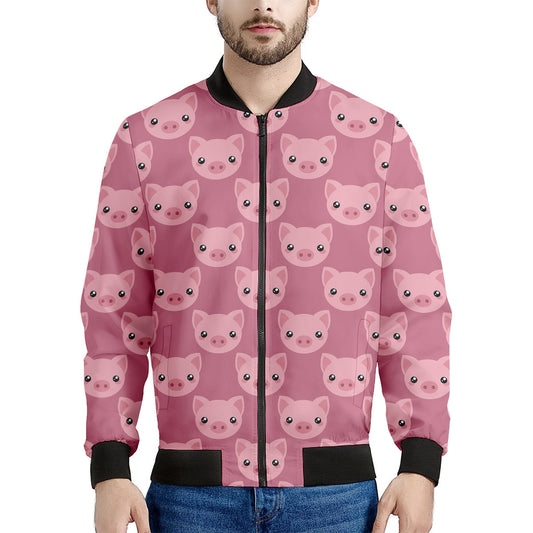 Cute Pink Pig Pattern Print Men's Bomber Jacket