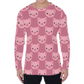 Cute Pink Pig Pattern Print Men's Long Sleeve T-Shirt