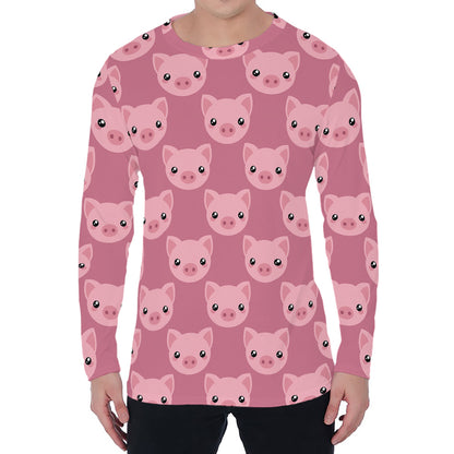 Cute Pink Pig Pattern Print Men's Long Sleeve T-Shirt