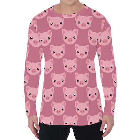 Cute Pink Pig Pattern Print Men's Long Sleeve T-Shirt