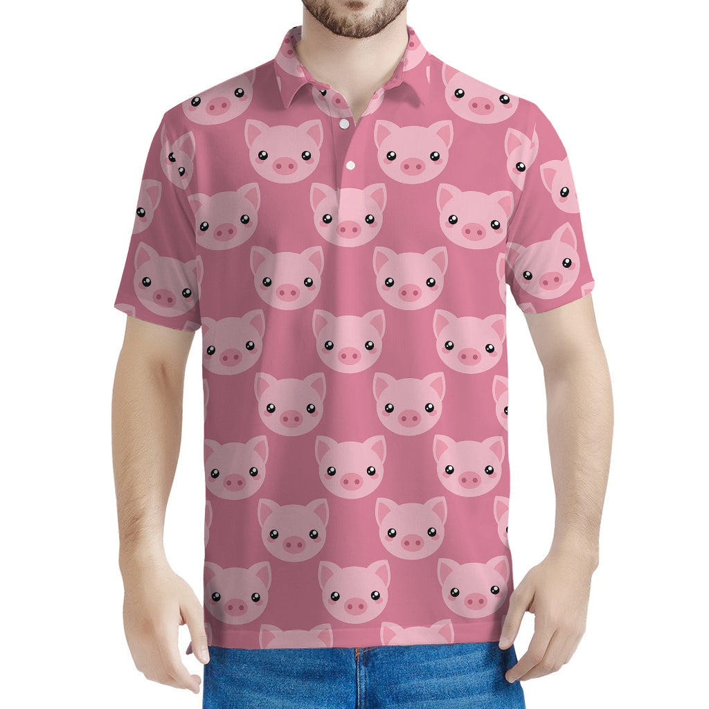 Cute Pink Pig Pattern Print Men's Polo Shirt
