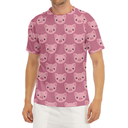 Cute Pink Pig Pattern Print Men's Short Sleeve Rash Guard