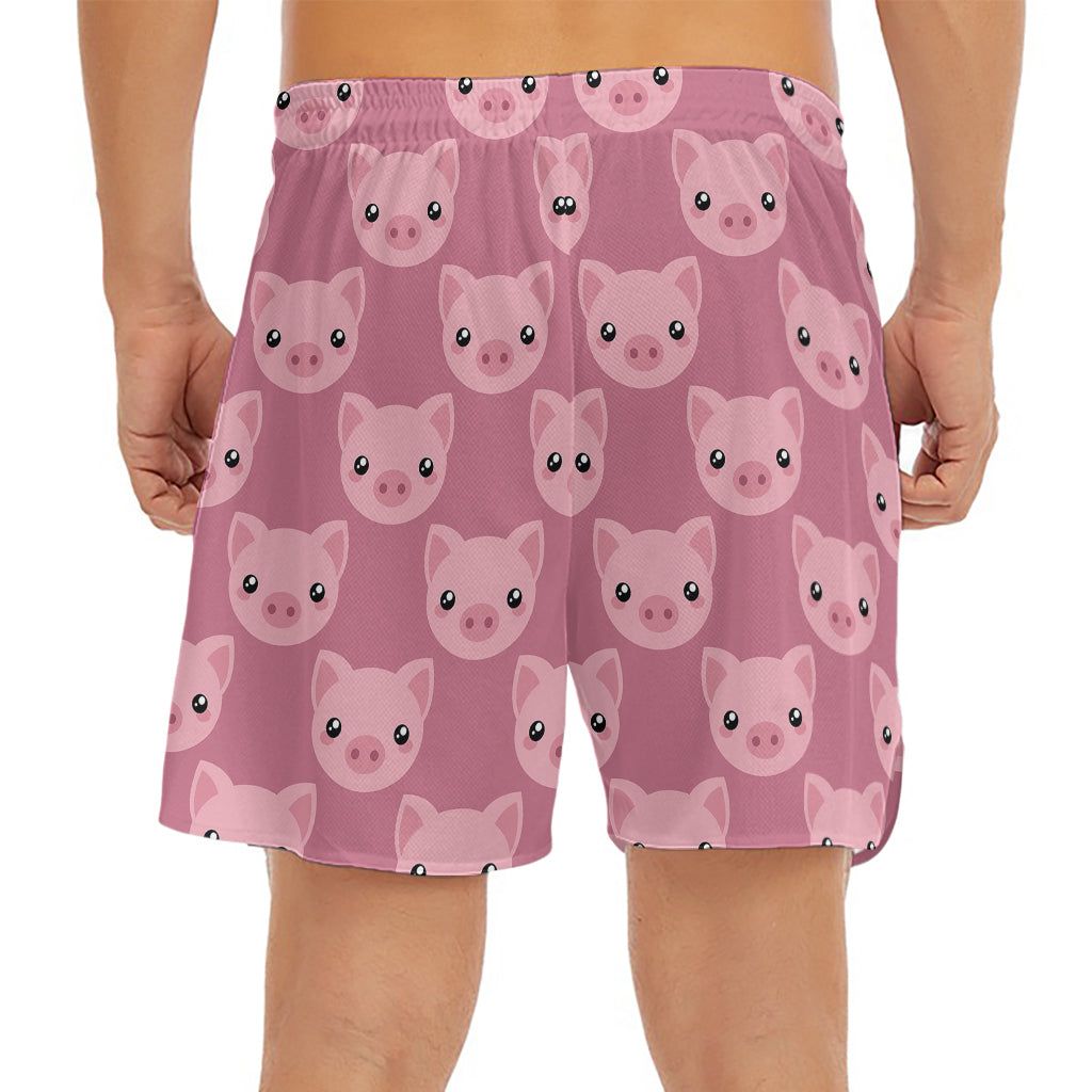 Cute Pink Pig Pattern Print Men's Split Running Shorts
