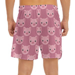 Cute Pink Pig Pattern Print Men's Split Running Shorts
