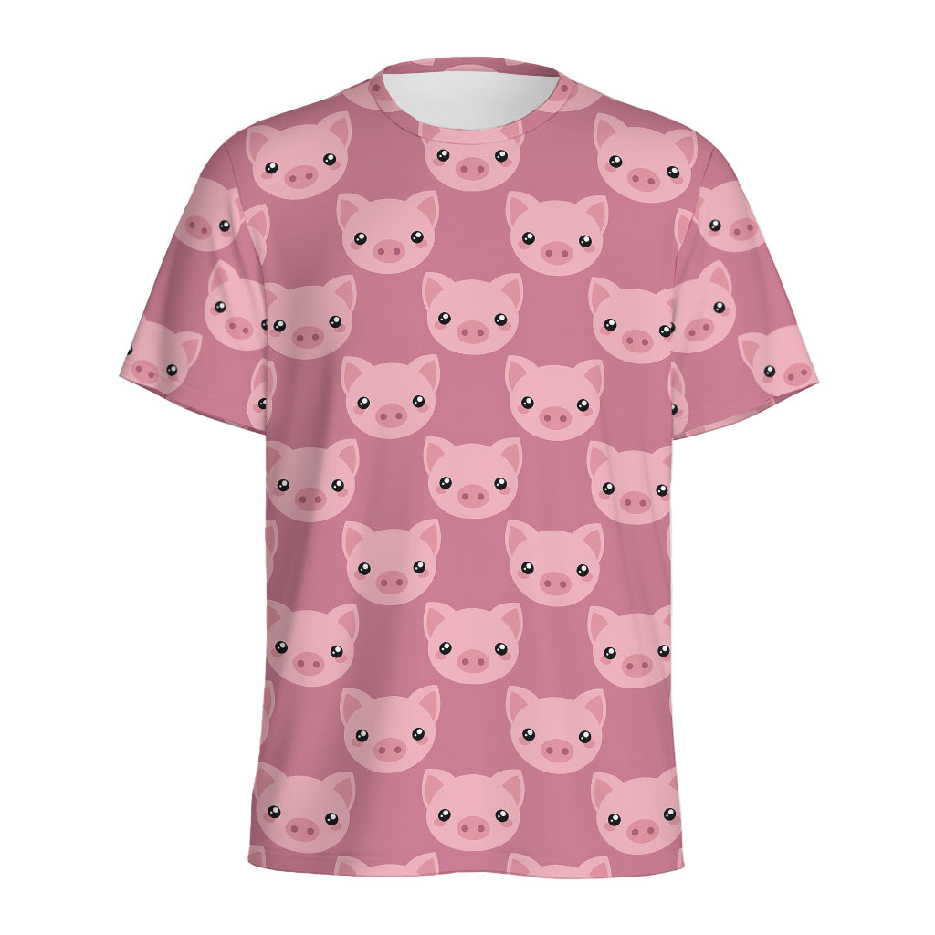 Cute Pink Pig Pattern Print Men's Sports T-Shirt