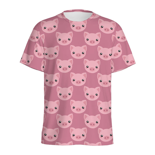 Cute Pink Pig Pattern Print Men's Sports T-Shirt