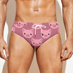 Cute Pink Pig Pattern Print Men's Swim Briefs