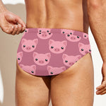 Cute Pink Pig Pattern Print Men's Swim Briefs