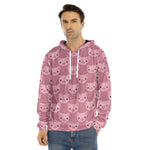 Cute Pink Pig Pattern Print Men's Velvet Pullover Hoodie