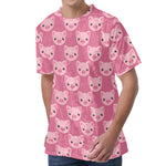 Cute Pink Pig Pattern Print Men's Velvet T-Shirt