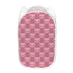 Cute Pink Pig Pattern Print Mesh Laundry Hamper