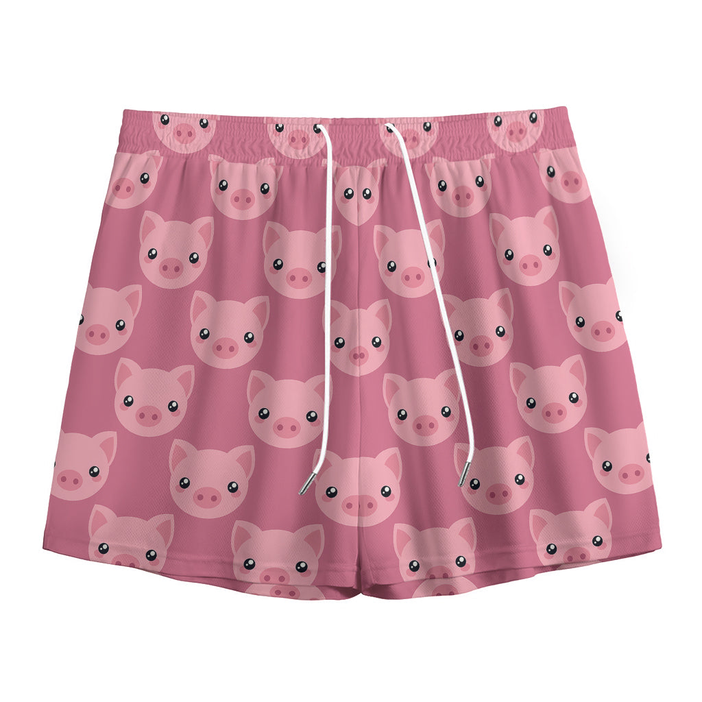 Cute Pink Pig Pattern Print Mesh Shorts