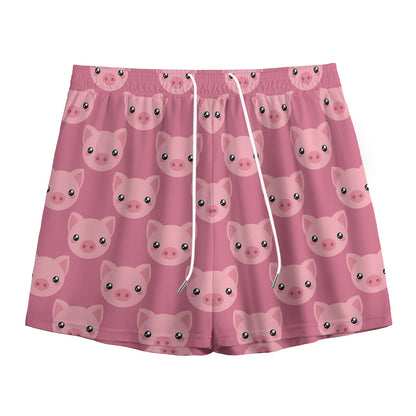 Cute Pink Pig Pattern Print Mesh Shorts