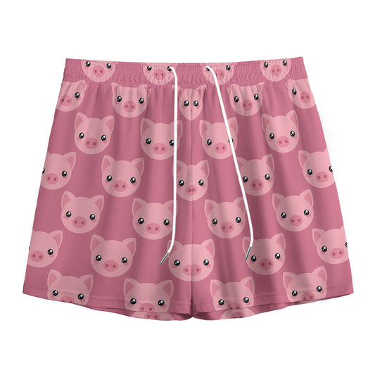 Cute Pink Pig Pattern Print Mesh Shorts