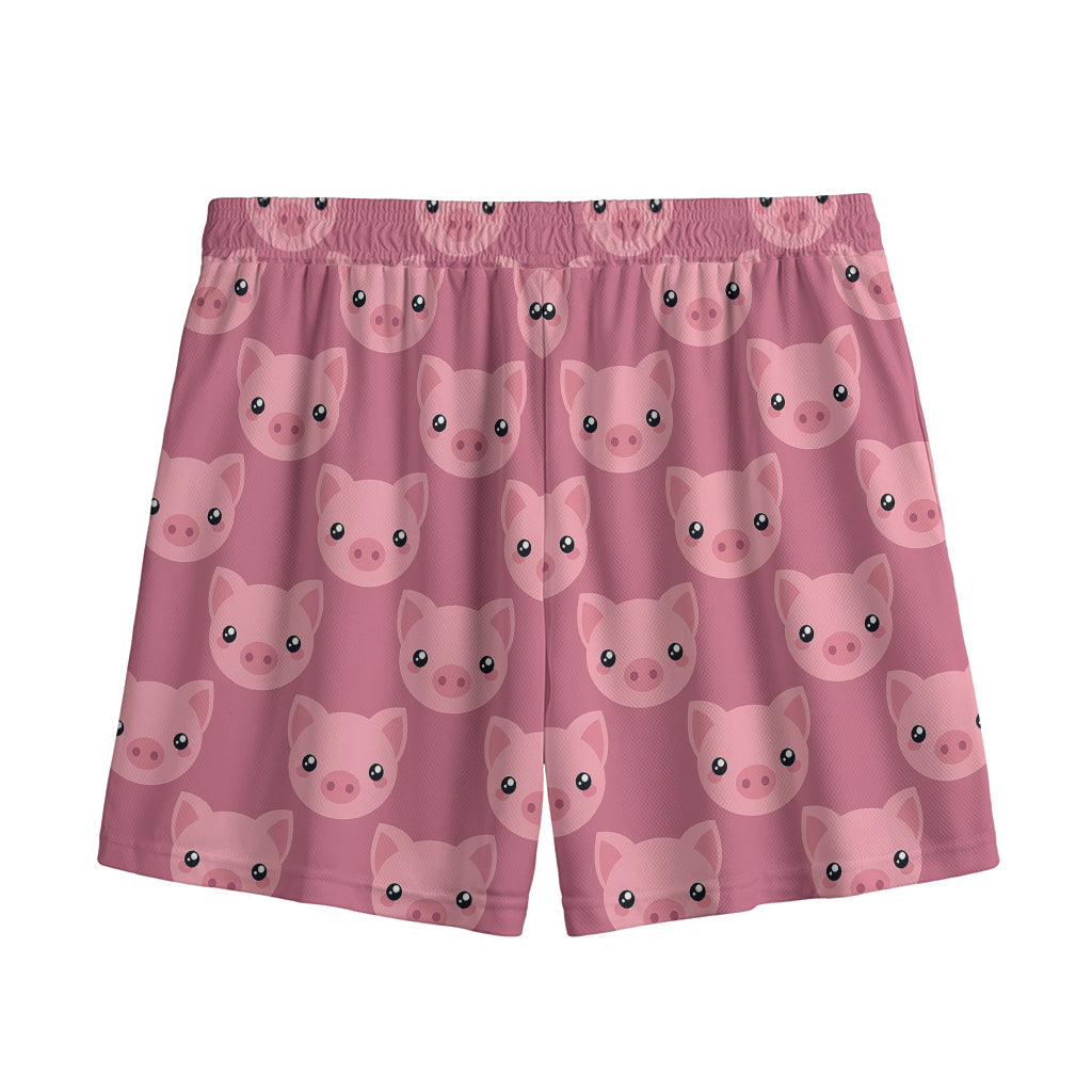 Cute Pink Pig Pattern Print Mesh Shorts