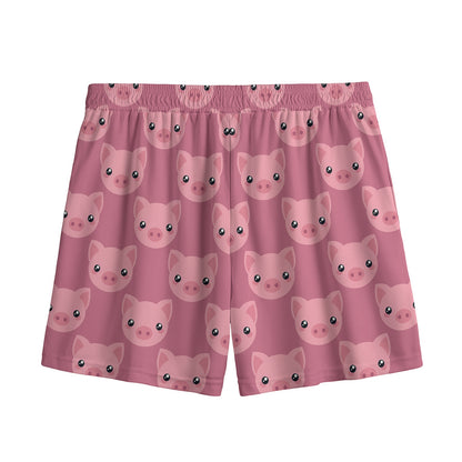 Cute Pink Pig Pattern Print Mesh Shorts