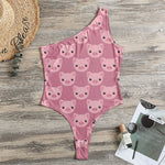 Cute Pink Pig Pattern Print One Shoulder Bodysuit