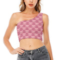 Cute Pink Pig Pattern Print One Shoulder Crop Top