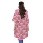 Cute Pink Pig Pattern Print Open Front Beach Cover Up