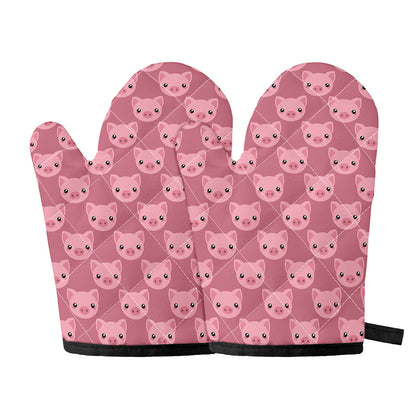 Cute Pink Pig Pattern Print Oven Mitts