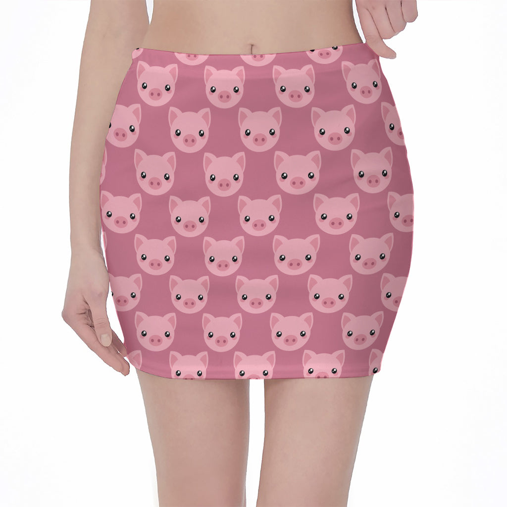 Cute Pink Pig Pattern Print Pencil Mini Skirt