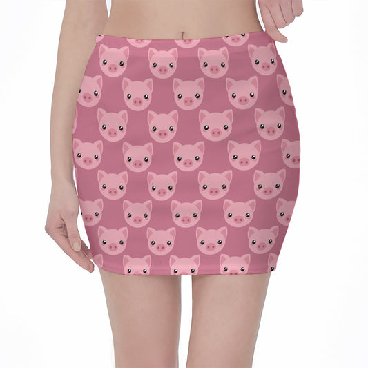 Cute Pink Pig Pattern Print Pencil Mini Skirt
