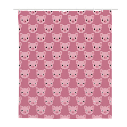 Cute Pink Pig Pattern Print Polyester Shower Curtain