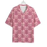 Cute Pink Pig Pattern Print Rayon Hawaiian Shirt