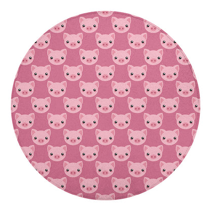 Cute Pink Pig Pattern Print Round Blanket